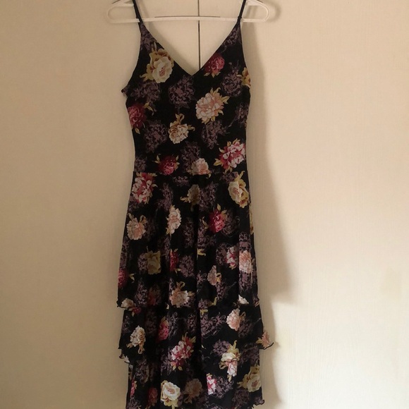 Woman’s Newport News whimsigoth Y2k Spaghetti strap stretchy Floral black dress - Picture 6 of 15